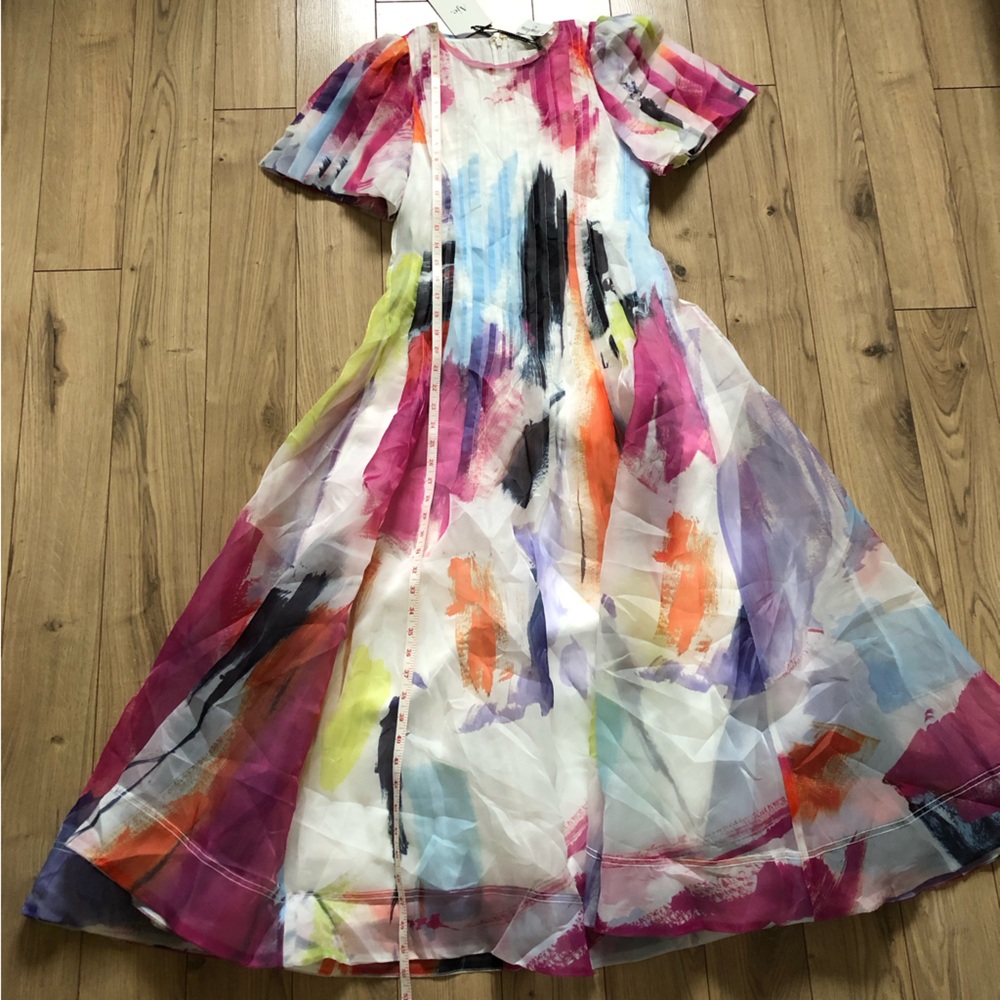 Women’s Aje Abstract Sunset Nova Pleated Midi Dress size 2  Spring 2024 - Picture 12 of 16